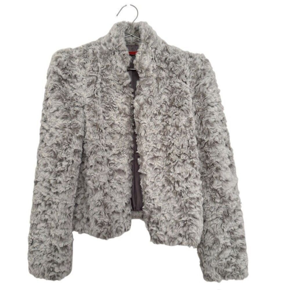 Alice + Olivia Women's MEDIUM Faux Fur Jacket Light Gray